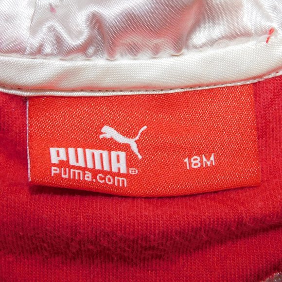 PUMA Girls 18 Month Red Velour Full Zip Hoodie / Track Jacket White Trim - Picture 7 of 10